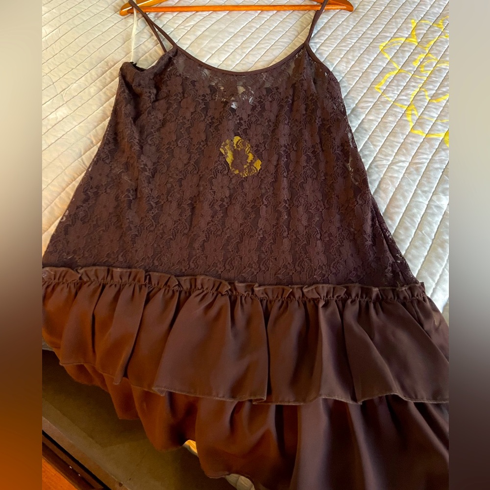 Lace petticoat style dress underlay, rich chocolate brown lace adds length